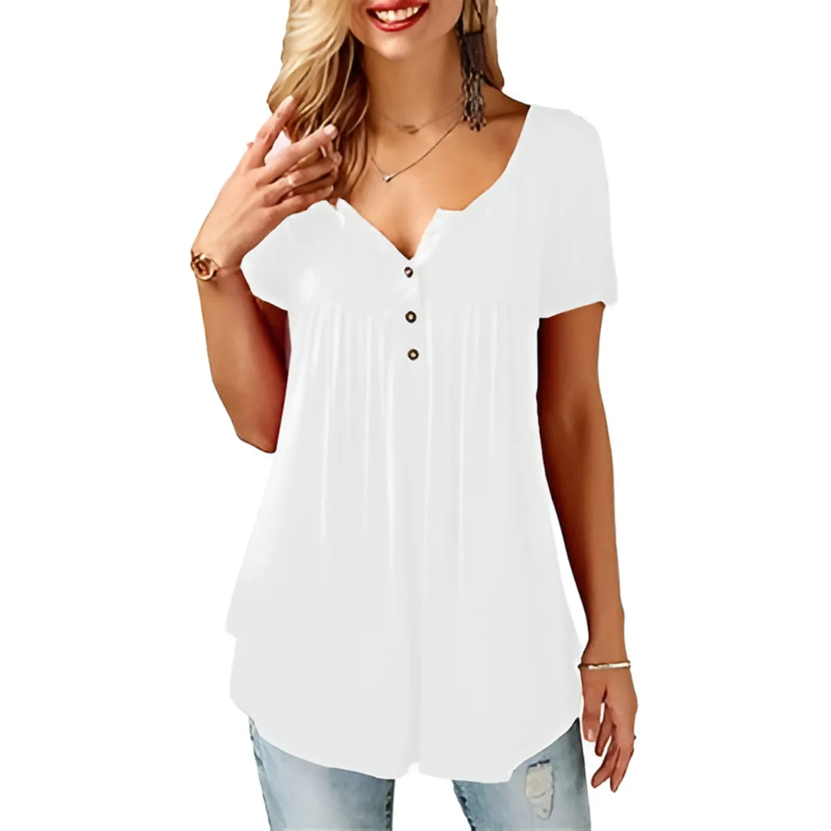 Women's Cotton V-Neck T-Shirt Relaxed Fit Short Sleeve