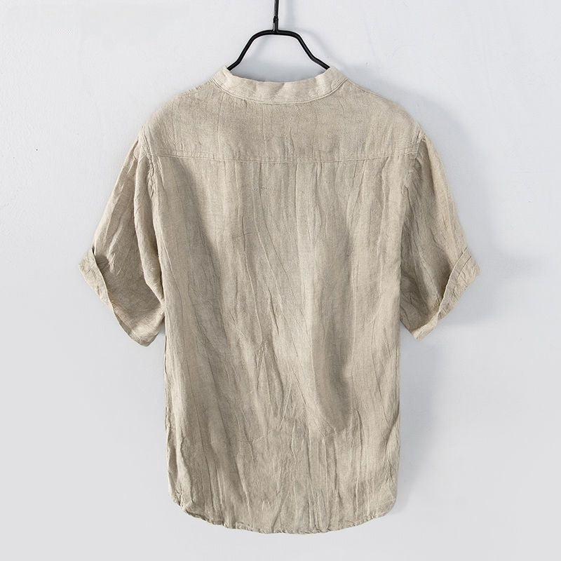 Cross-Border Foreign Trade Men’s Cotton and Linen Tops Loose Fit 2025 Summer New Style Chinese Style T-Shirt Washed