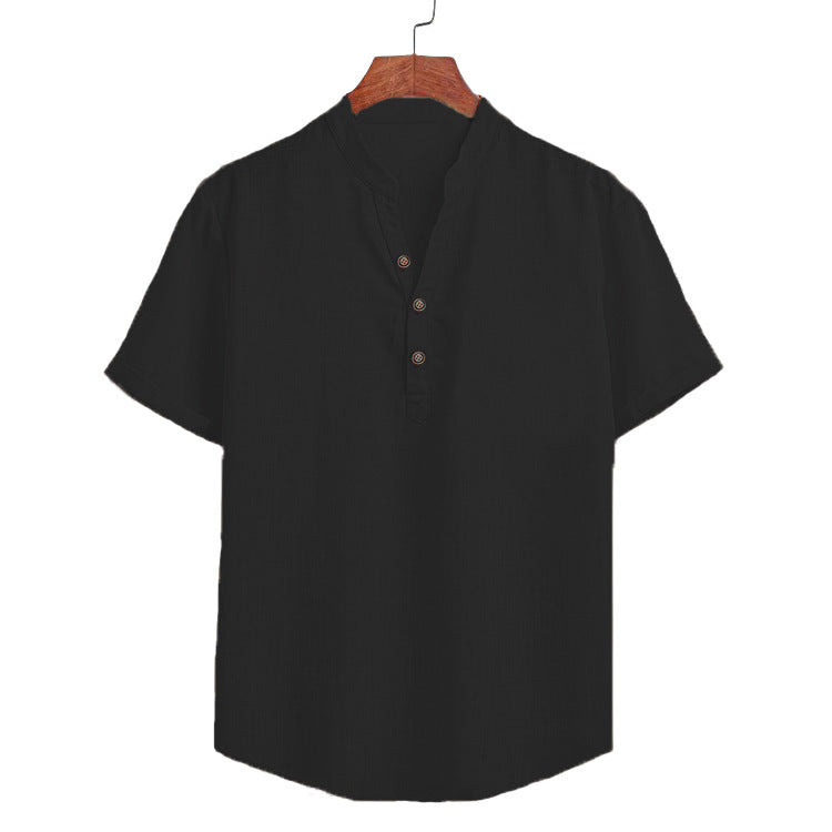 Cross-Border Foreign Trade Men’s Cotton and Linen Tops Loose Fit 2025 Summer New Style Chinese Style T-Shirt Washed