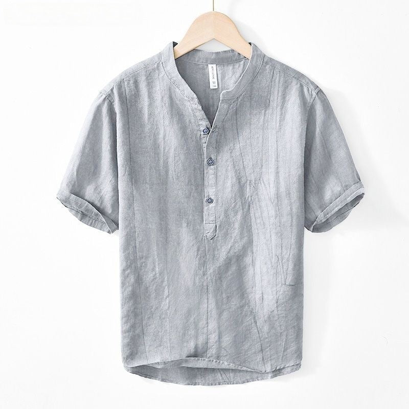 Cross-Border Foreign Trade Men’s Cotton and Linen Tops Loose Fit 2025 Summer New Style Chinese Style T-Shirt Washed