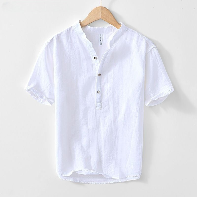 Cross-Border Foreign Trade Men’s Cotton and Linen Tops Loose Fit 2025 Summer New Style Chinese Style T-Shirt Washed