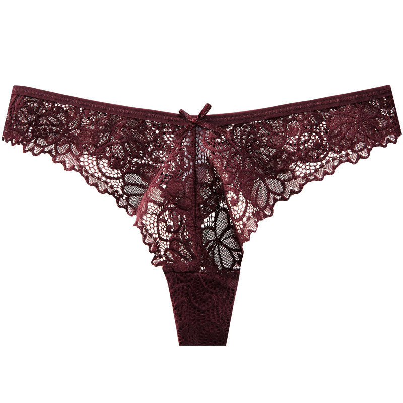 Sexy Low-Waist Pure Lust Lace Thong Women’s Skin-Friendly Cotton Crotch Invisible Temptation Seamless Sexy T-Pants