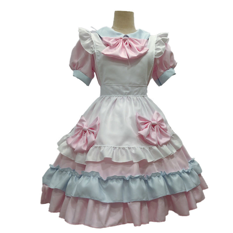 Export Two-Dimensional Dress Lolita Loli Dress Maid Uniform Soft Girl Cafe Maid Uniform Waiter - Light pink / S
