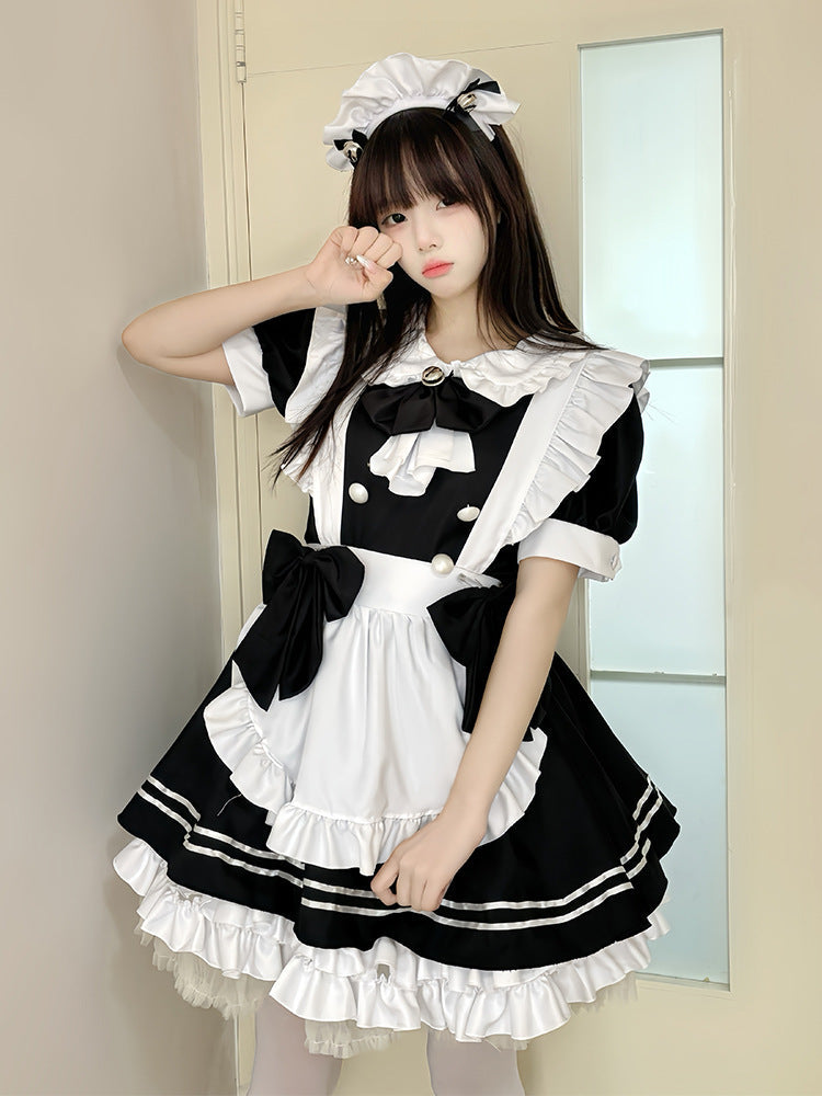 Original 2025 New Japanese Style Two-Dimensional Maid Outfit Cute Lolita Black and White Women’s Boss Dress
