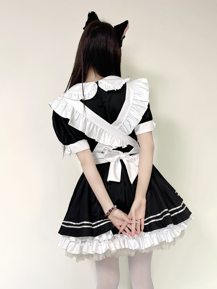 Original 2025 New Japanese Style Two-Dimensional Maid Outfit Cute Lolita Black and White Women’s Boss Dress