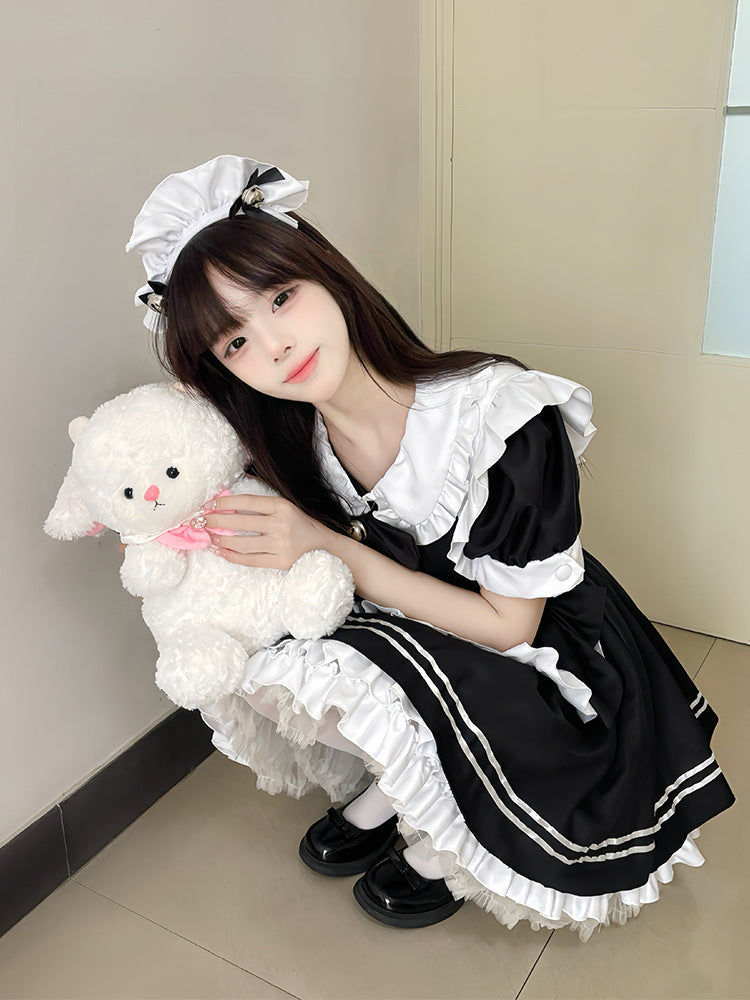 Original 2025 New Japanese Style Two-Dimensional Maid Outfit Cute Lolita Black and White Women’s Boss Dress