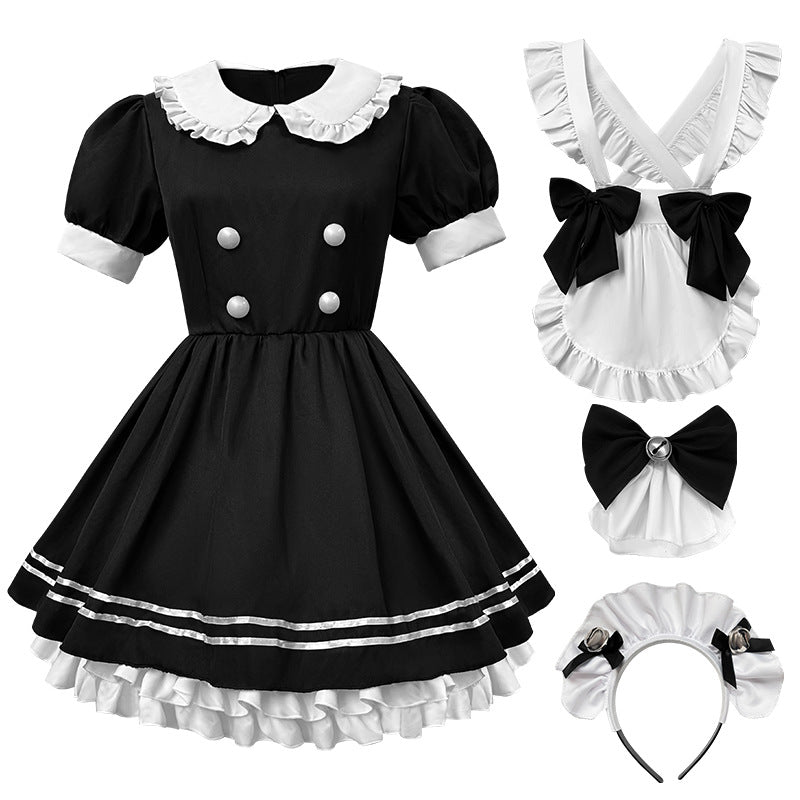 Original 2025 New Japanese Style Two-Dimensional Maid Outfit Cute Lolita Black and White Women’s Boss Dress - Black / S