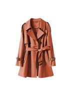 Orange Short Trench Coat for Women Elegant and Casual Style 2024 Spring New Model Three-Dimensional Silhouette Light