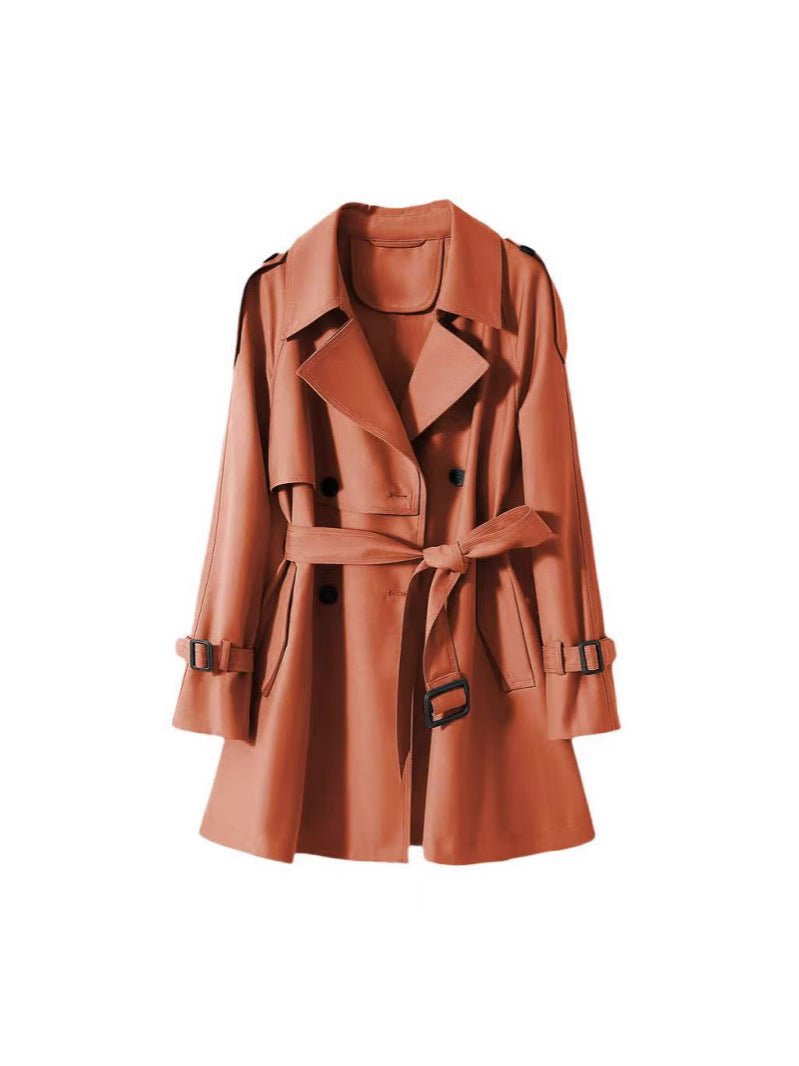 Orange Short Trench Coat for Women Elegant and Casual Style 2024 Spring New Model Three-Dimensional Silhouette Light