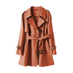 Orange Short Trench Coat for Women Elegant and Casual Style 2024 Spring New Model Three-Dimensional Silhouette Light