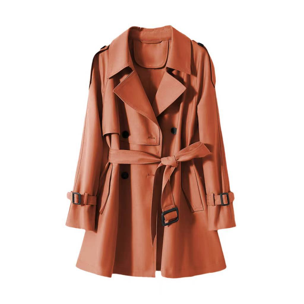 Orange Short Trench Coat for Women Elegant and Casual Style 2024 Spring New Model Three-Dimensional Silhouette Light