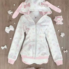Sanrio My Melody Harajuku Japanese Kawaii Sweatshirts Cartoon Y2K Pink Subculture Bow Zip Up Hoodie Women Slim Anime