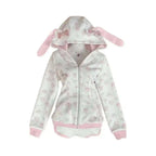 Sanrio My Melody Harajuku Japanese Kawaii Sweatshirts Cartoon Y2K Pink Subculture Bow Zip Up Hoodie Women Slim Anime