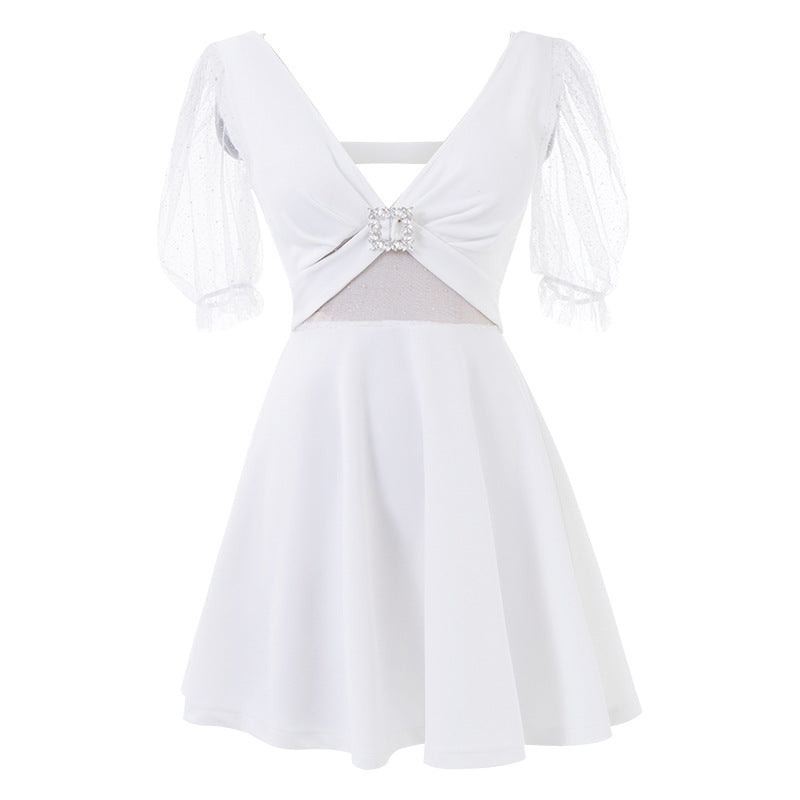 Crystal Bow Mesh Princess Mini Dress - kawaii-inspired outfit in pastel colors - 9916368