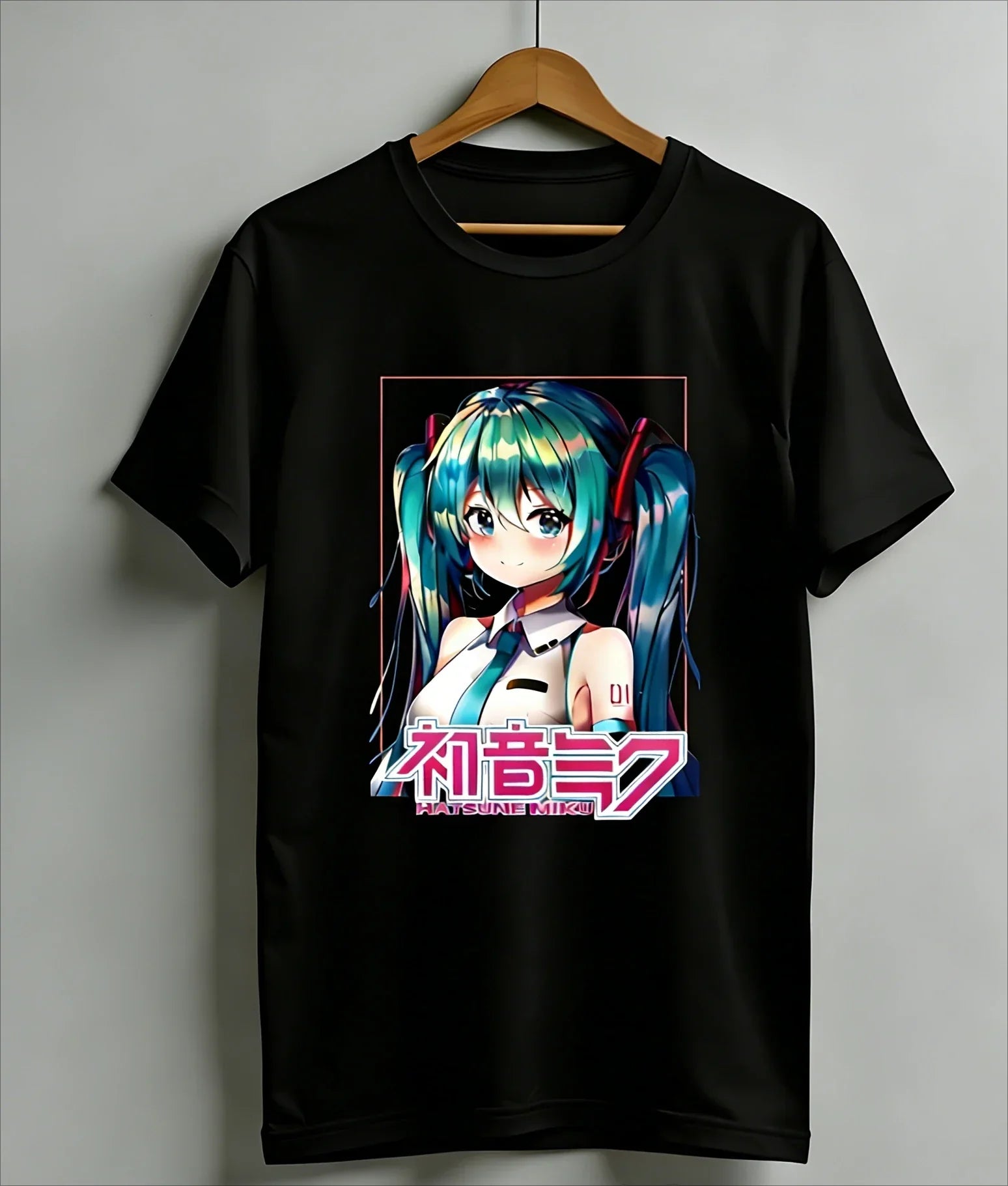 Kawaii Miku T-shirt Cute Vocal Anime Pattern Children’s Girls Casual Short Sleeved Top Women’s Men’s Women’s Cotton