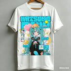 Kawaii Miku T-shirt Cute Vocal Anime Pattern Children’s Girls Casual Short Sleeved Top Women’s Men’s Women’s Cotton