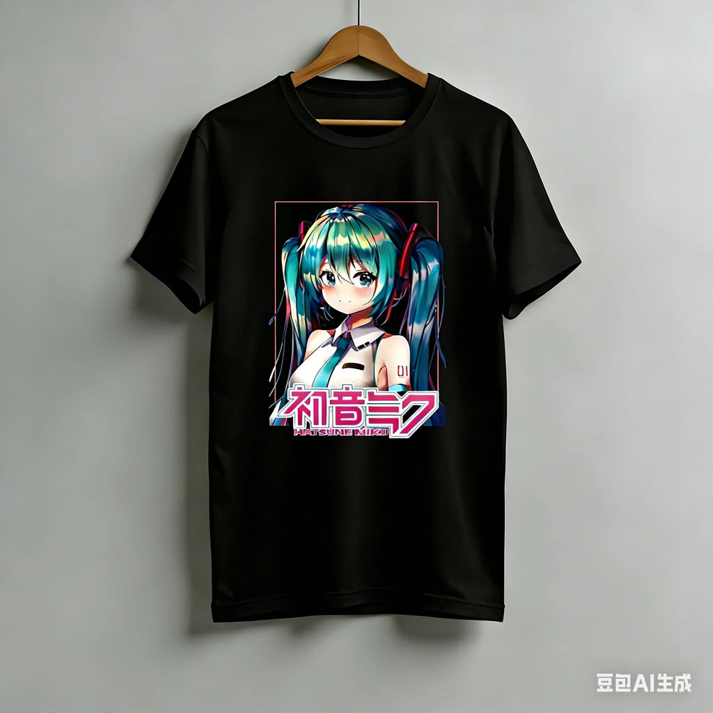 Kawaii Miku T-shirt Cute Vocal Anime Pattern Children’s Girls Casual Short Sleeved Top Women’s Men’s Women’s Cotton