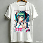 Kawaii Miku T-shirt Cute Vocal Anime Pattern Children’s Girls Casual Short Sleeved Top Women’s Men’s Women’s Cotton