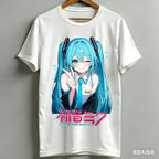 Kawaii Miku T-shirt Cute Vocal Anime Pattern Children’s Girls Casual Short Sleeved Top Women’s Men’s Women’s Cotton