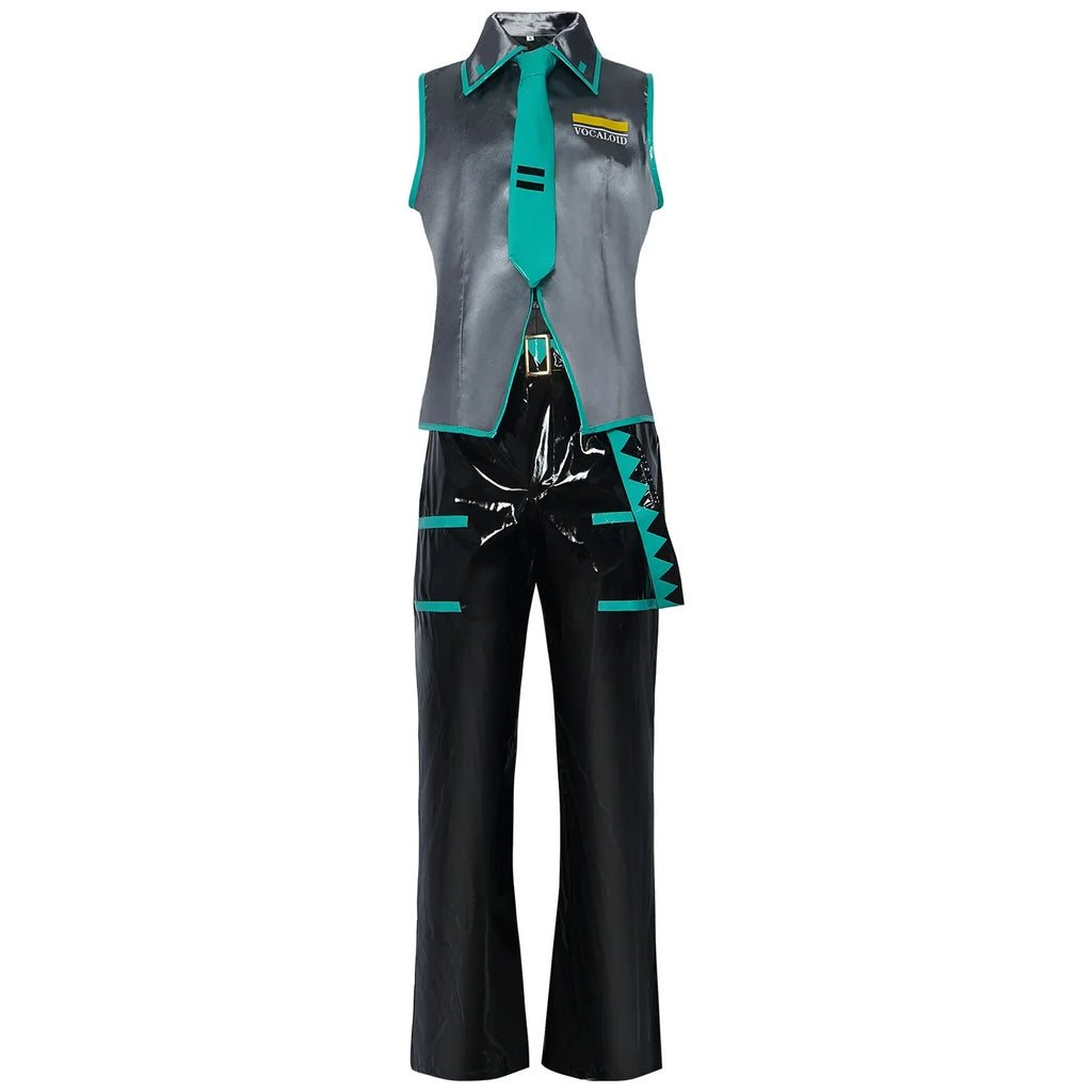 Mikuo Male Miku Cosplay Costume Uniform Wig Anime Clothes Black PU Leather Jacket Pants Fancy Halloween Party Outfit