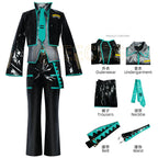 Mikuo Male Miku Cosplay Costume Uniform Wig Anime Clothes Black PU Leather Jacket Pants Fancy Halloween Party Outfit