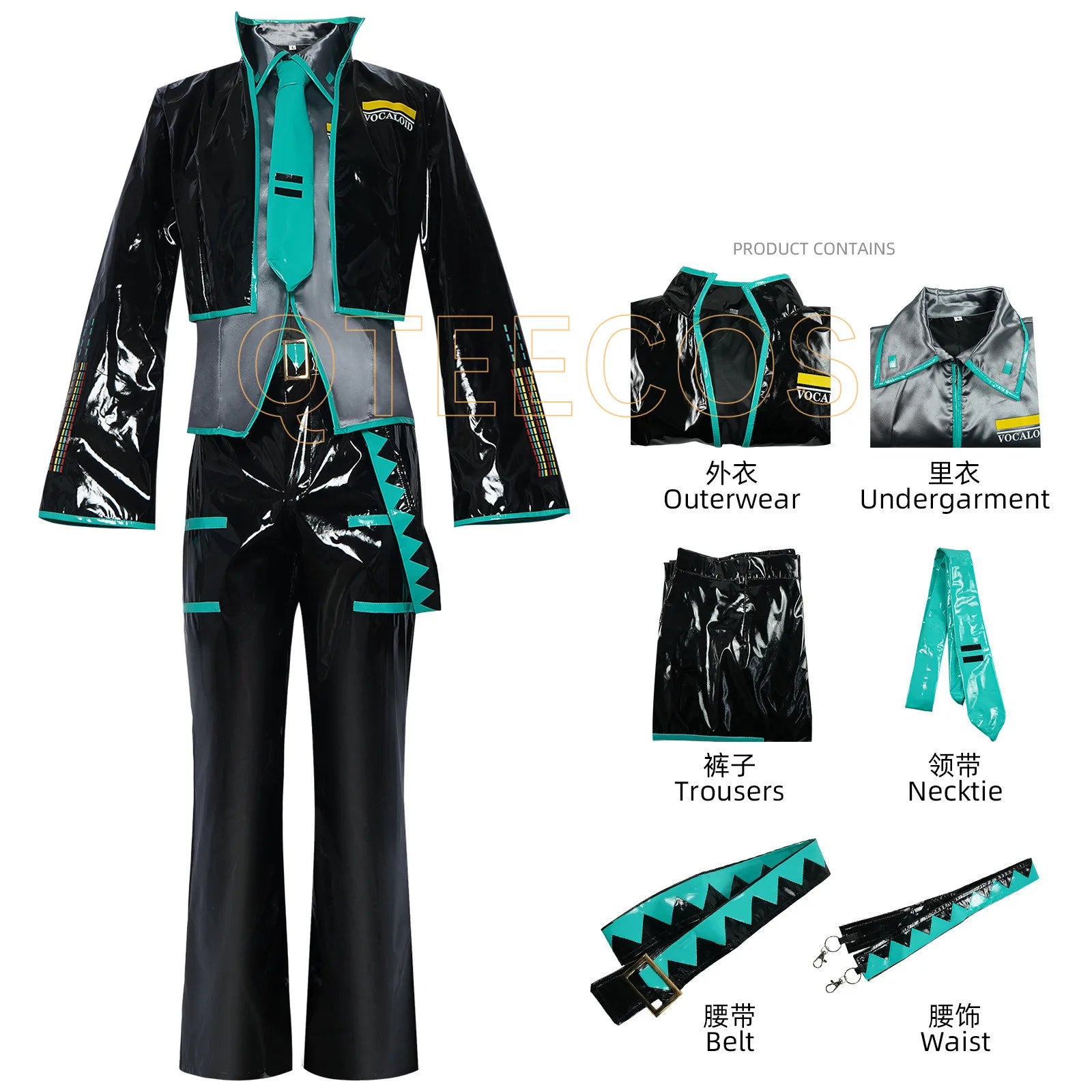 Mikuo Male Miku Cosplay Costume Uniform Wig Anime Clothes Black PU Leather Jacket Pants Fancy Halloween Party Outfit