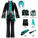 Mikuo Male Miku Cosplay Costume Uniform Wig Anime Clothes Black PU Leather Jacket Pants Fancy Halloween Party Outfit