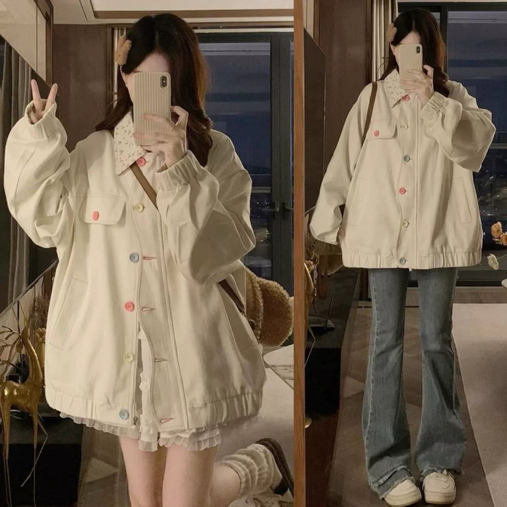 Dopamine Sweet Floral-Lapel Jacket - kawaii-inspired outfit in pastel colors - 66586581