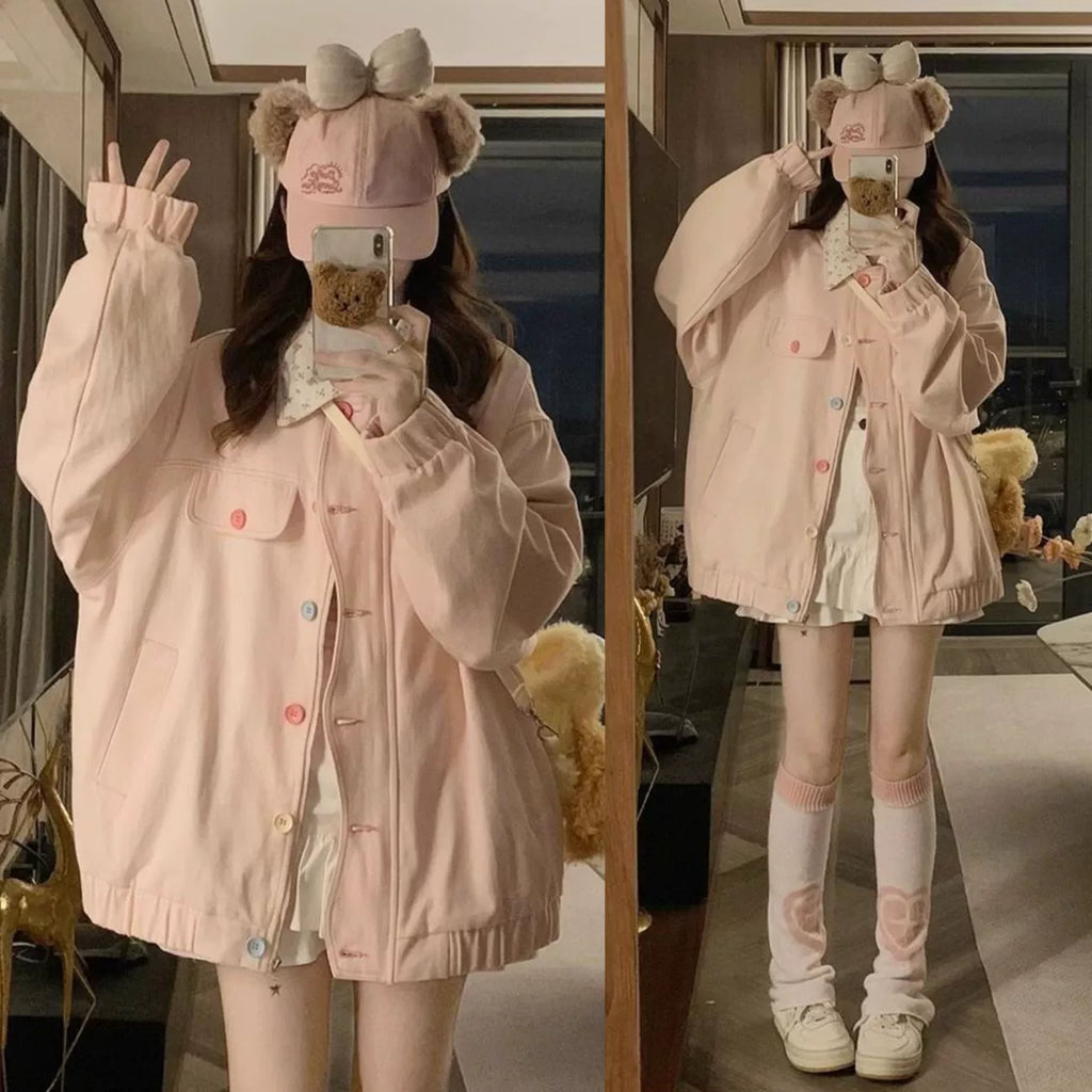 Dopamine Sweet Floral-Lapel Jacket - kawaii-inspired outfit in pastel colors - 9300211