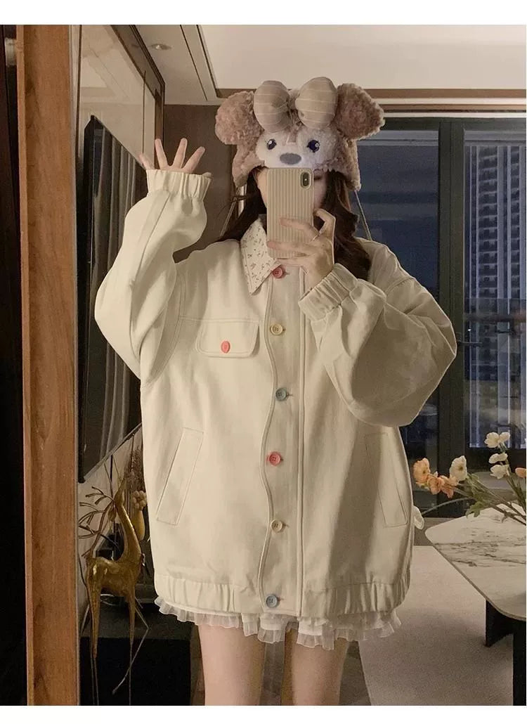 Dopamine Sweet Floral-Lapel Jacket - kawaii-inspired outfit in pastel colors - 76060496