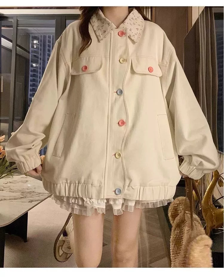 Dopamine Sweet Floral-Lapel Jacket - kawaii-inspired outfit in pastel colors - 28813542