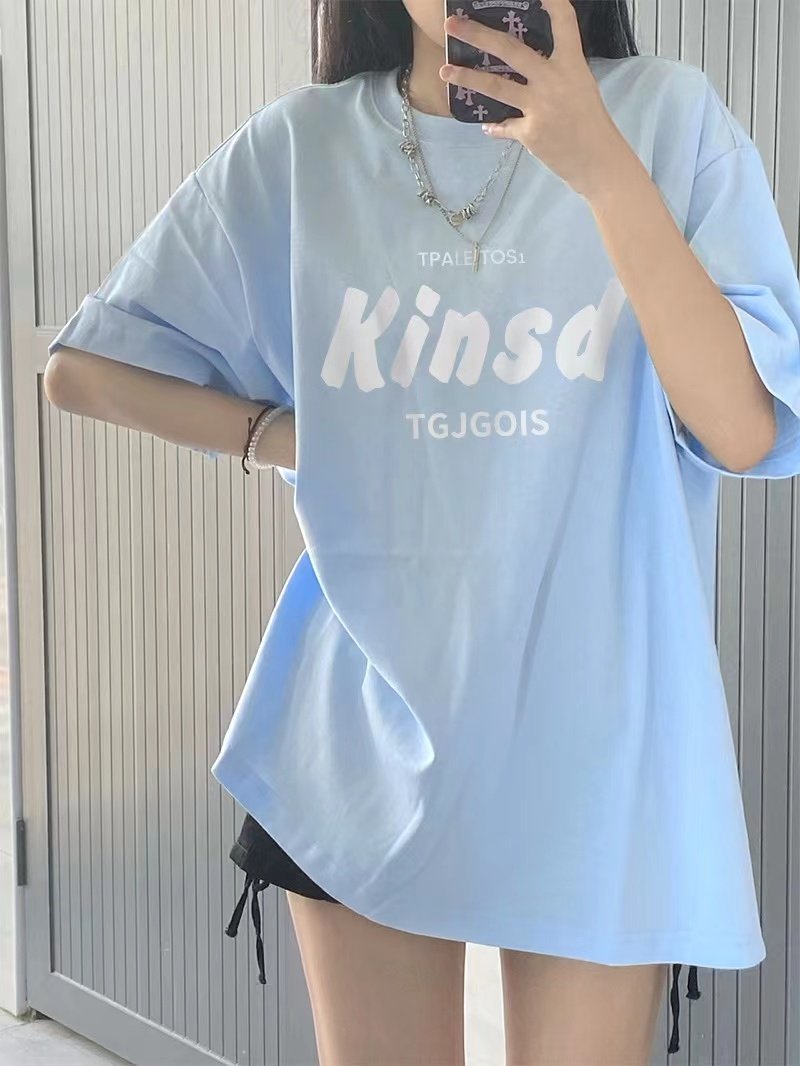 American Retro Oversized Letter Print T-Shirt - kawaii-inspired outfit in pastel colors - 93841033