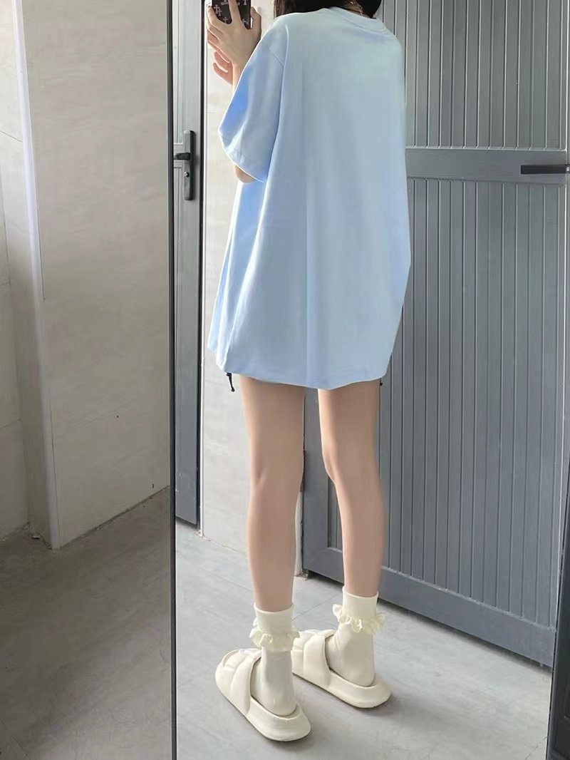 American Retro Oversized Letter Print T-Shirt - kawaii-inspired outfit in pastel colors - 79065322