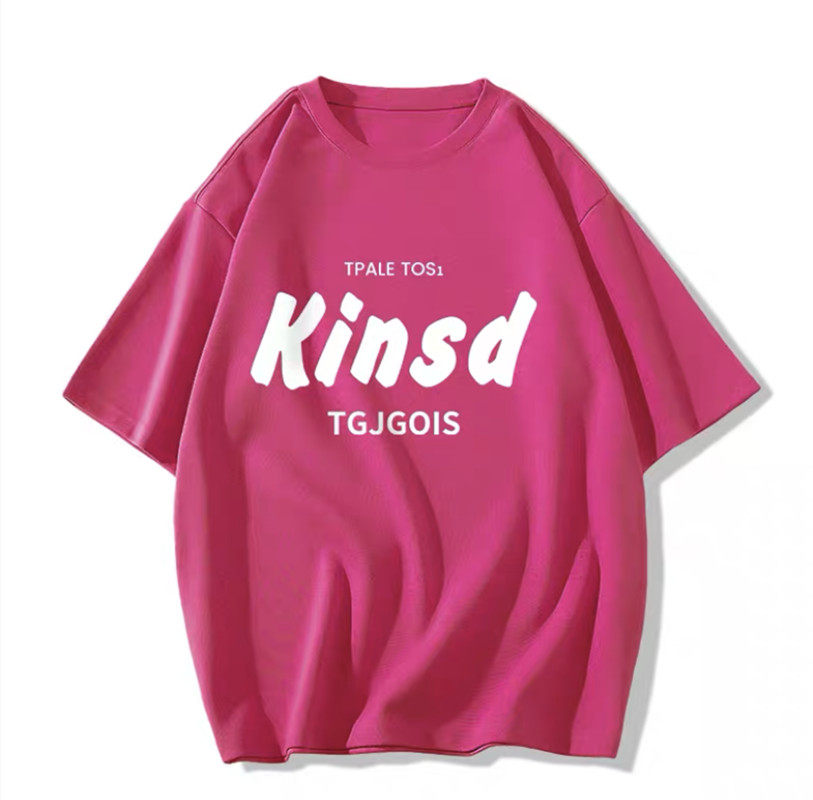American Retro Oversized Letter Print T-Shirt - kawaii-inspired outfit in pastel colors - 56572026