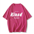 American Retro Oversized Letter Print T-Shirt - kawaii-inspired outfit in pastel colors - 56572026