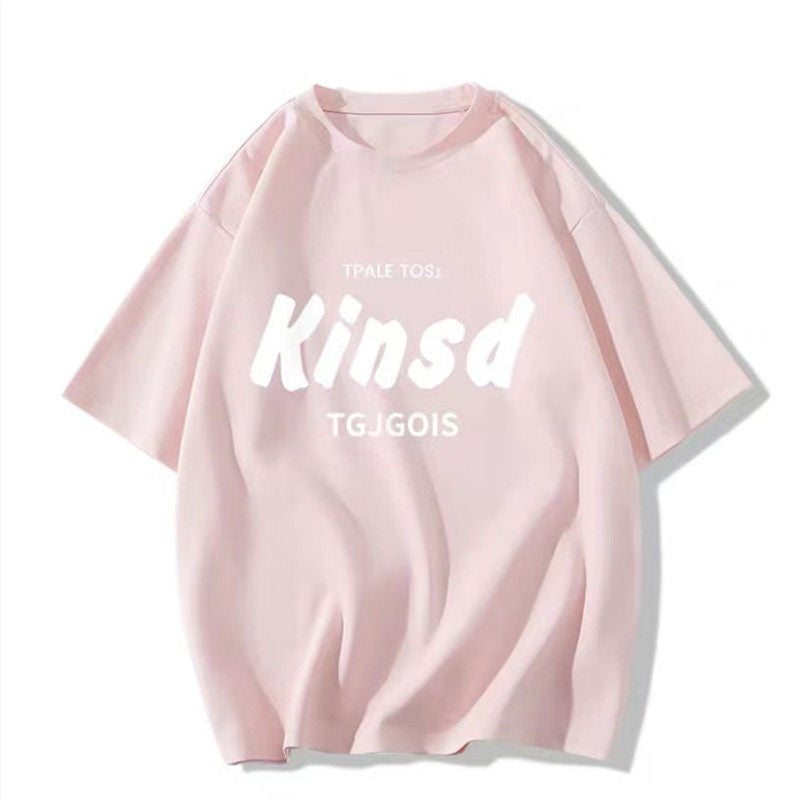 American Retro Oversized Letter Print T-Shirt - kawaii-inspired outfit in pastel colors - 94809309