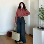 Retro Red Plaid Long-Sleeve Shirt - kawaii-inspired outfit in pastel colors - 14316044