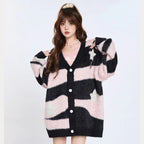 Fuzzy Striped Knit Cardigan Sweater - kawaii-inspired outfit in pastel colors - 42702376