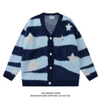 Fuzzy Striped Knit Cardigan Sweater - kawaii-inspired outfit in pastel colors - 55048072