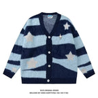 Fuzzy Striped Knit Cardigan Sweater - kawaii-inspired outfit in pastel colors - 87455511