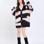 Fuzzy Striped Knit Cardigan Sweater - kawaii-inspired outfit in pastel colors - 25568175