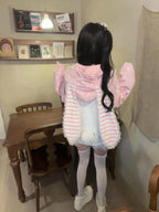 Autumn Japanese Pink Patchwork Overcoat Women’s Sweet Kawaii Zipper Lace Polka Dot Hoodie 2025 New Loose Lovely