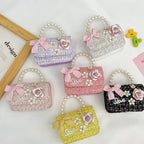 New Korean Fashion Woolen Cotton Linen Women’s Children’s Bow Pearl Handbag Handbag Women’s Bag