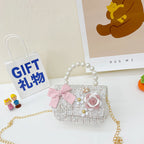 New Korean Fashion Woolen Cotton Linen Women’s Children’s Bow Pearl Handbag Handbag Women’s Bag - Small White