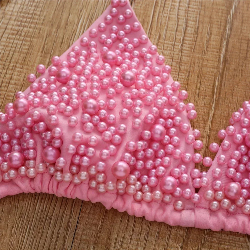 Pearl Bikini String Thong Swimsuit Kawaii Y2K Swimwear Trend Women Two Piece Bathing Suit Beachwear Bikinis Set