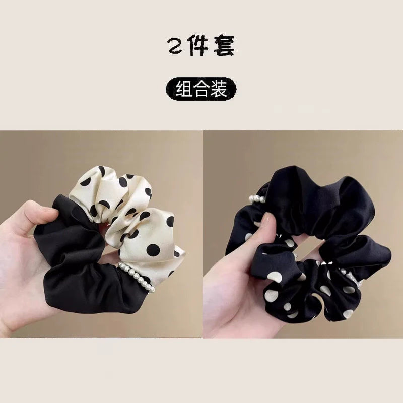 Pearl Soufflé Polka Dot Satin Scrunchie - kawaii-inspired outfit in pastel colors - 16429713