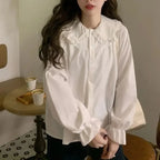 Vintage Women White Shirt Preppy Style Fashion Elegant Female Long Sleeve Blouse Y2K Sweet Kawaii All Match Shirts