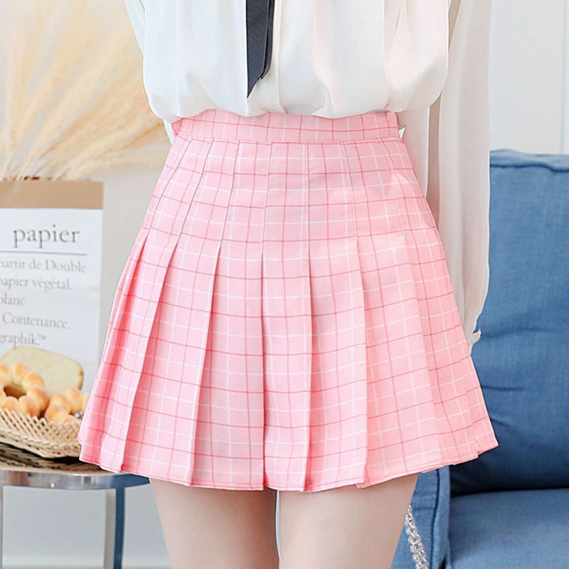 Pastel Plaid Pleated Mini Skirt - kawaii-inspired outfit in pastel colors - 25097920