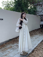 French-Style Long-Sleeve Dress for Women Autumn 2026 New Model Elegant Pleated Loose Fit Slimming and Draping Long Dress