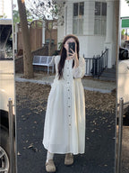 French-Style Long-Sleeve Dress for Women Autumn 2026 New Model Elegant Pleated Loose Fit Slimming and Draping Long Dress